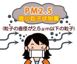 PM2.5(粒子の直径が2.5μm以下の粒子、微小粒子状物質)